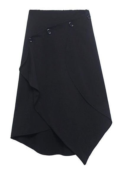 Women Black Asymmetrical Button Cotton Skirt
