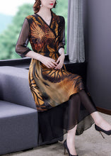 Load image into Gallery viewer, Women Black Asymmetrical Patchwork Print Silk Dress Summer