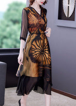 Load image into Gallery viewer, Women Black Asymmetrical Patchwork Print Silk Dress Summer