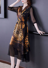 Load image into Gallery viewer, Women Black Asymmetrical Patchwork Print Silk Dress Summer
