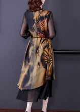 Load image into Gallery viewer, Women Black Asymmetrical Patchwork Print Silk Dress Summer