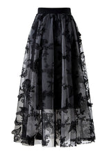 Load image into Gallery viewer, Women Black Butterfly Elastic Waist Tulle A Line Skirts Spring