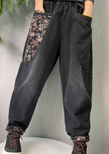 Load image into Gallery viewer, Women Black Embroideried Pockets denim Pants Spring