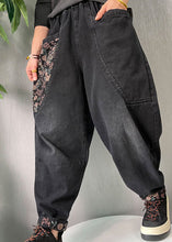 Load image into Gallery viewer, Women Black Embroideried Pockets denim Pants Spring
