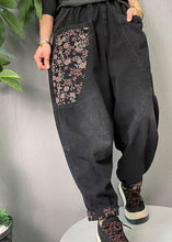Load image into Gallery viewer, Women Black Embroideried Pockets denim Pants Spring