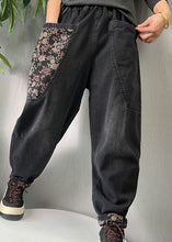 Load image into Gallery viewer, Women Black Embroideried Pockets denim Pants Spring