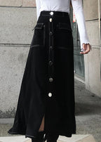 Women Black High Waist Pockets Skirts Summer