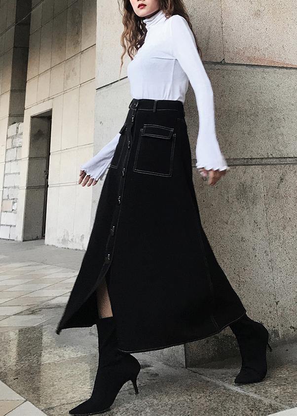 Women Black High Waist Pockets Skirts Summer