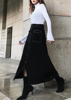 Women Black High Waist Pockets Skirts Summer