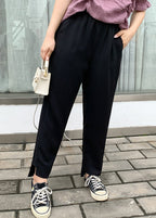 Women Black Oversized Pockets Spandex Harem Pants Fall
