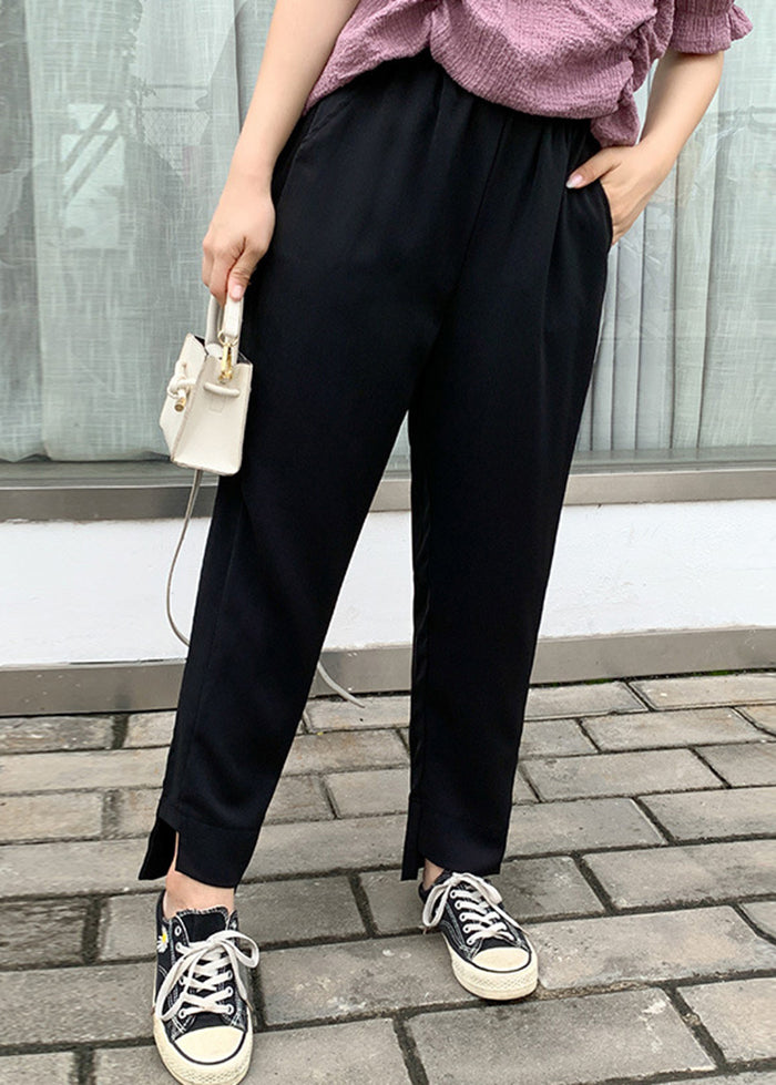 Women Black Oversized Pockets Spandex Harem Pants Fall