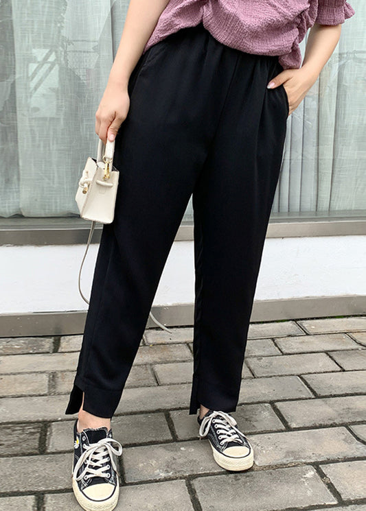 Women Black Oversized Pockets Spandex Harem Pants Fall