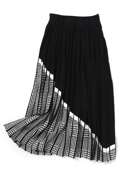 Women Black Patchwork Plaid Knit Skirts Winter