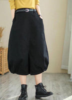 Women Black Patchwork wrinkled Cotton Skirts Spring