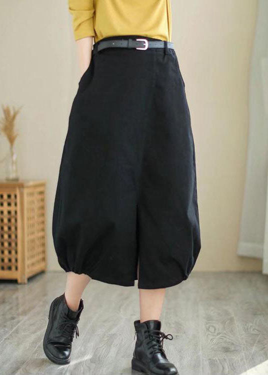 Women Black Patchwork wrinkled Cotton Skirts Spring