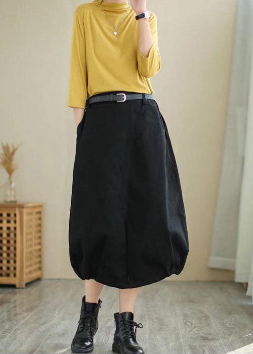 Women Black Patchwork wrinkled Cotton Skirts Spring