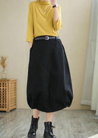 Women Black Patchwork wrinkled Cotton Skirts Spring