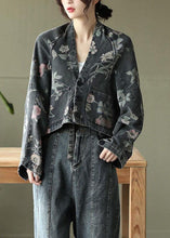 Load image into Gallery viewer, Women Black Print Batwing Sleeve Denim tops