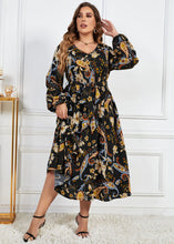 Load image into Gallery viewer, Women Black Print Tie Waist Patchwork Cotton Dresses Fall