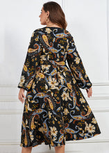Load image into Gallery viewer, Women Black Print Tie Waist Patchwork Cotton Dresses Fall