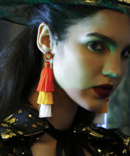 Load image into Gallery viewer, Women Black Rice Ball Silk Cotton Tassel Drop Earrings