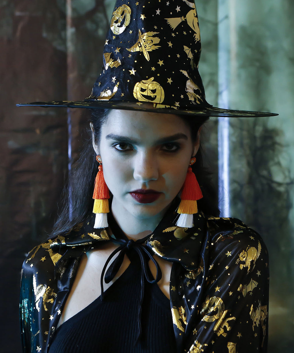 Women Black Rice Ball Silk Cotton Tassel Drop Earrings