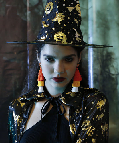 Women Black Rice Ball Silk Cotton Tassel Drop Earrings