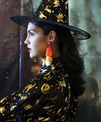 Women Black Rice Ball Silk Cotton Tassel Drop Earrings