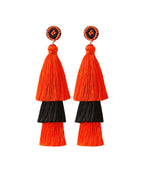 Women Black Rice Ball Silk Cotton Tassel Drop Earrings