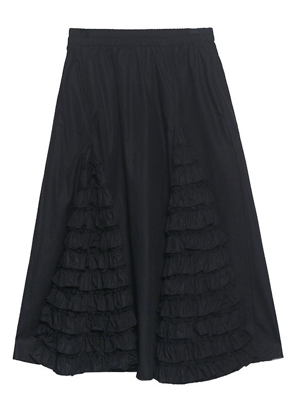 Women Black Ruffled Patchwork A Line Fall Skirts