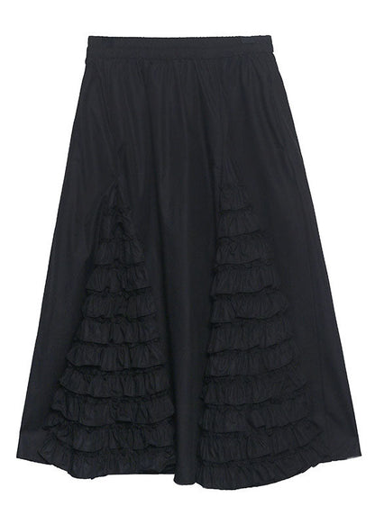 Women Black Ruffled Patchwork A Line Fall Skirts