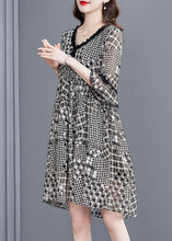 Load image into Gallery viewer, Women Black Ruffled Patchwork Print Exra Large Hem Chiffon Dresses Half Sleeve