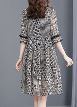 Load image into Gallery viewer, Women Black Ruffled Patchwork Print Exra Large Hem Chiffon Dresses Half Sleeve