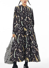 Load image into Gallery viewer, Women Black Stand Collar Animal Print Patchwork Cotton Shirts Dress Spring