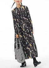 Load image into Gallery viewer, Women Black Stand Collar Animal Print Patchwork Cotton Shirts Dress Spring