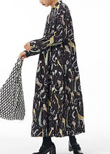 Load image into Gallery viewer, Women Black Stand Collar Animal Print Patchwork Cotton Shirts Dress Spring