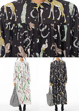 Load image into Gallery viewer, Women Black Stand Collar Animal Print Patchwork Cotton Shirts Dress Spring