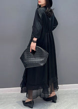 Load image into Gallery viewer, Women Black V Neck Embroideried Patchwork Chiffon Long Dress Summer