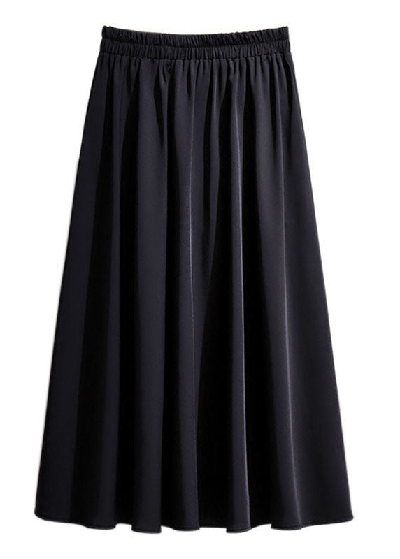 Women Black Wrinkled Elastic Waist Patchwork Cotton A Iine Skirts Fall