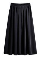 Women Black Wrinkled Elastic Waist Patchwork Cotton A Iine Skirts Fall