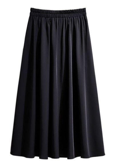 Women Black Wrinkled Elastic Waist Patchwork Cotton A Iine Skirts Fall