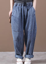 Load image into Gallery viewer, Women Blue Cinched Pockets denim Pants Spring