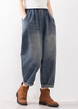 Load image into Gallery viewer, Women Blue Elastic Waist Pockets Harem Fall Denim Pants