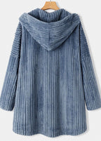 Women Blue Hooded Button Pockets Patchwork 30% Cashmere Coats Fall