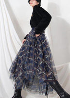 Women Blue Plaid zippered A Line Skirt Summer