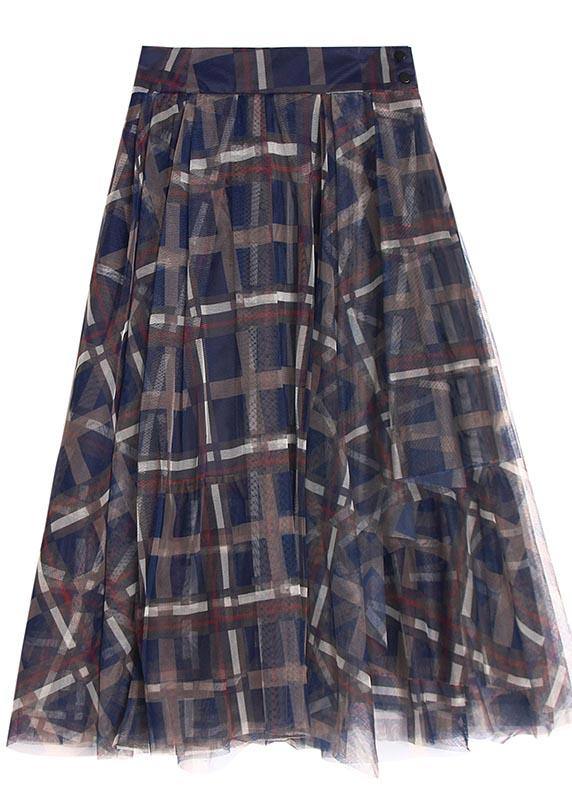 Women Blue Plaid zippered A Line Skirt Summer