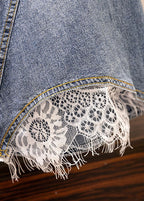 Women Blue Pockets Elastic Waist Patchwork Denim Skirt Summer