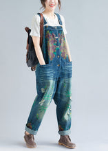 Load image into Gallery viewer, Women Blue Pockets Patchwork Print Denim Jumpsuit Spring
