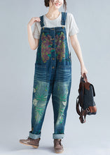 Load image into Gallery viewer, Women Blue Pockets Patchwork Print Denim Jumpsuit Spring