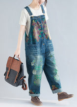 Load image into Gallery viewer, Women Blue Pockets Patchwork Print Denim Jumpsuit Spring